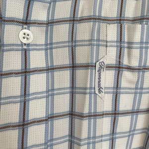 Men’s White Blue & Brown Check Plaid Faconnable Shirt Size 5 | 16.5 L